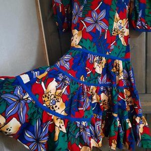 Floral Print Midi Dress Vintage Dress Size S